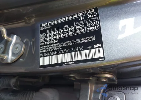 2021 Mercedes-Benz Glb 250 4Matic из США, поврежденный, VIN W1N4M4HB7MW137466